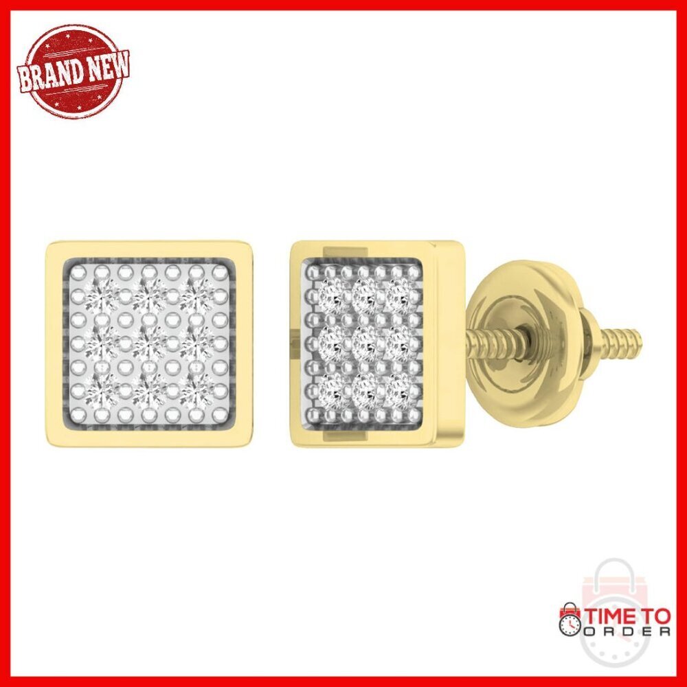 5.90mm Square Diamond Stud Earrings, Screw Back, Yellow Gold Plated